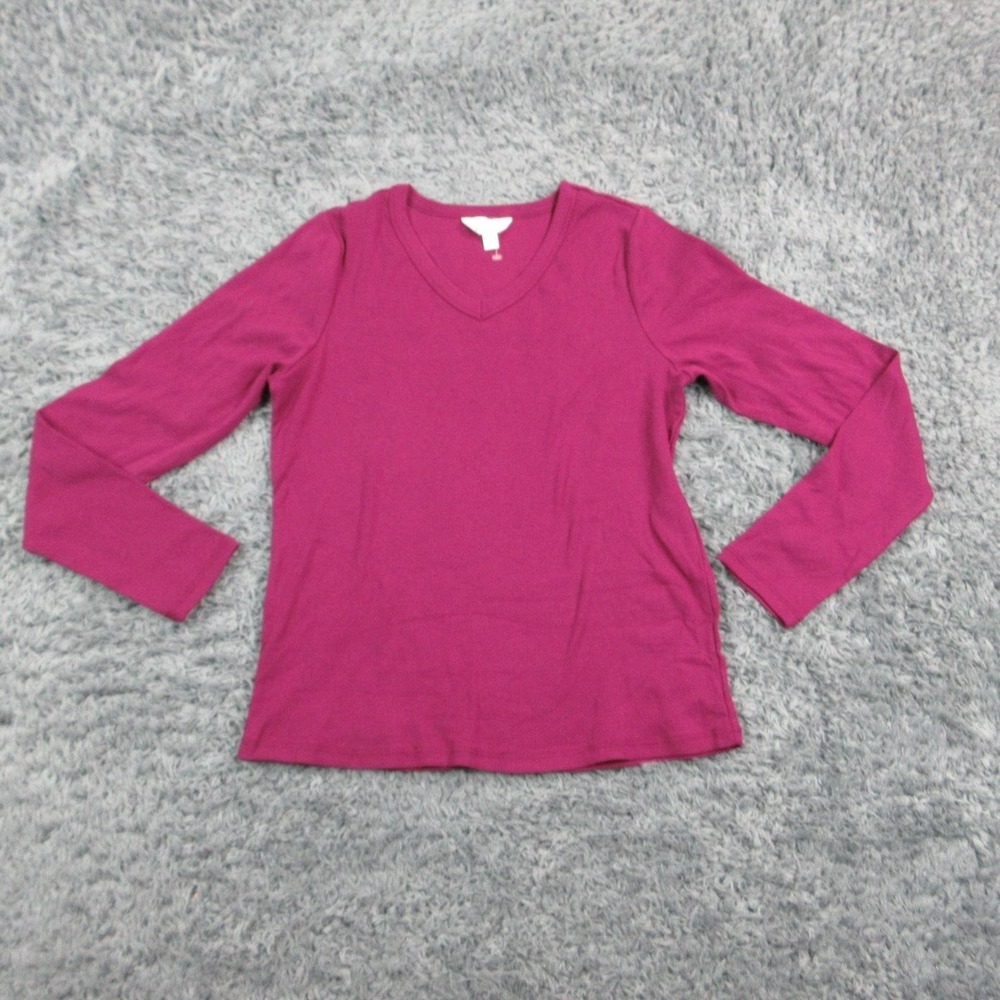 Market & Spruce Shirt Womens L Fuscha V-Neck Long Sleeve Stretch Cotton